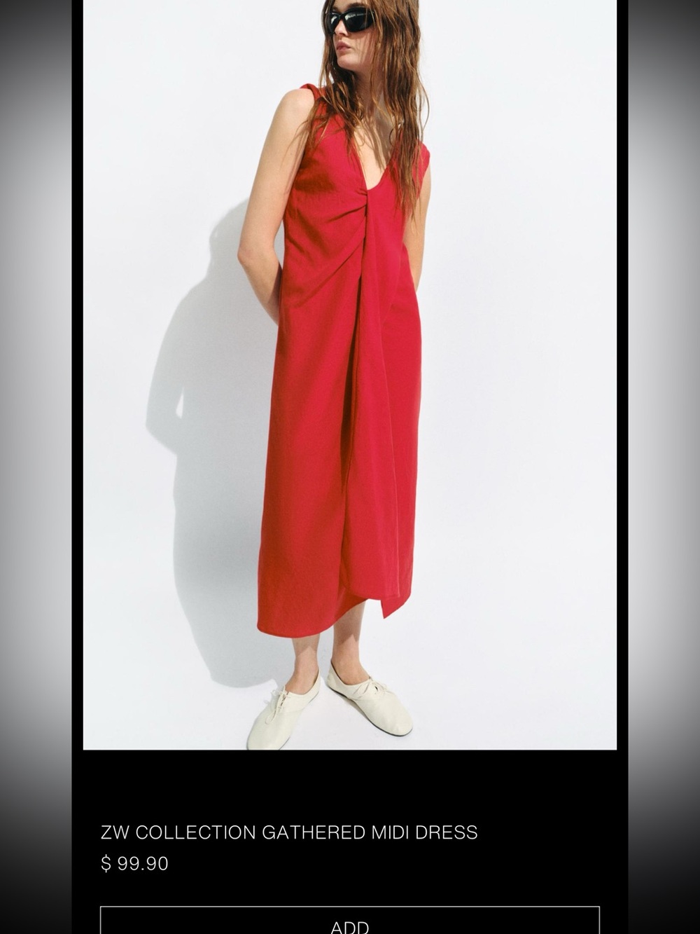 Zara Red Gathered Midi Dress